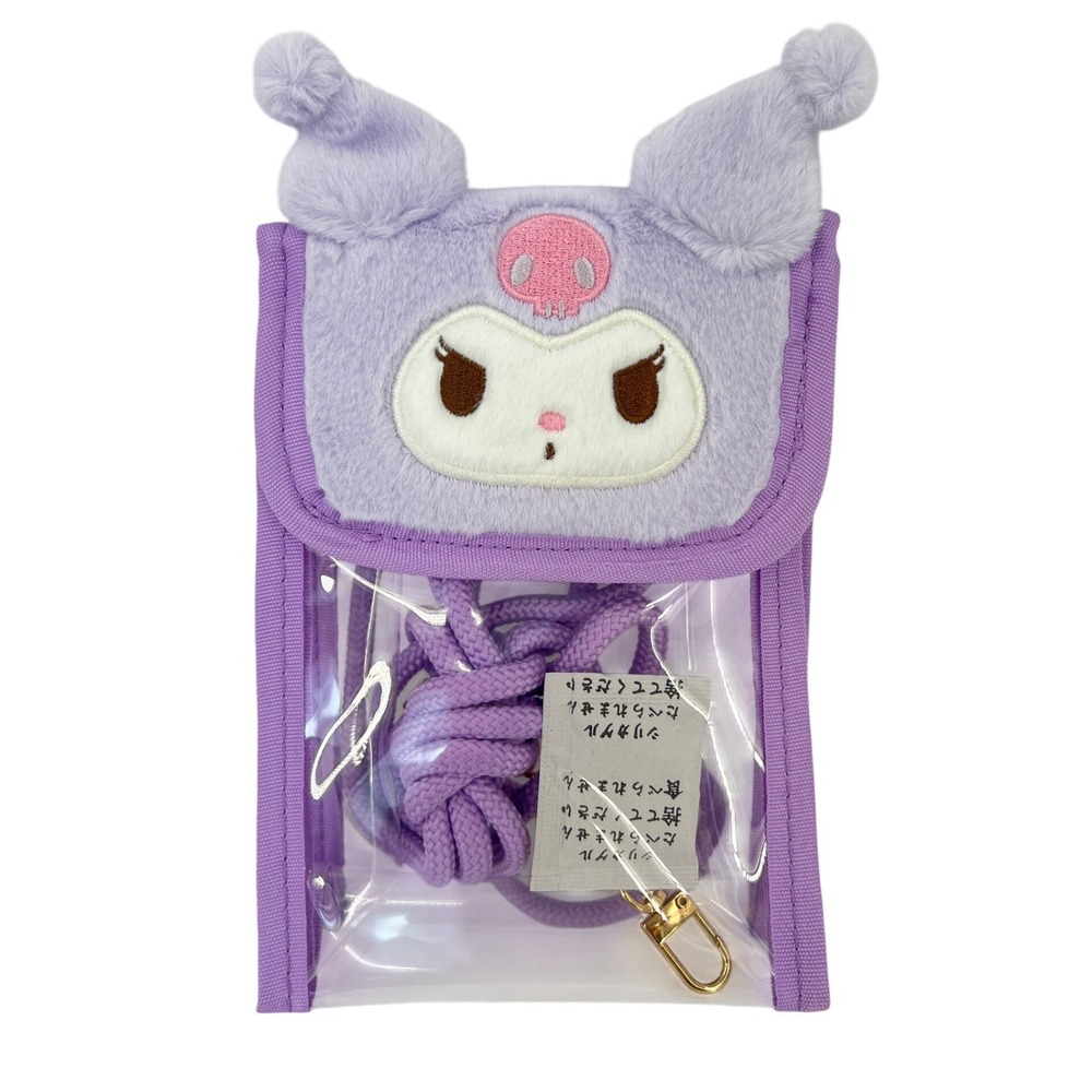 Japan Sanrio Kuromi Fuzz Face Phone & Card‎ Shoulder Pouch Clear Crossbody Bag